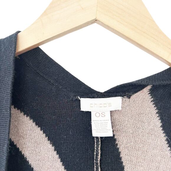 Chicos Black Tan Wool Blend Poncho Sweater OS - Picture 2 of 3